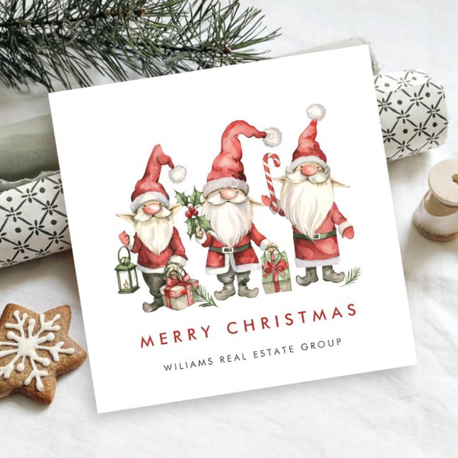 Funny Cute Santa Gnomes Christmas Corporate Holiday Card (Creator Uploaded)