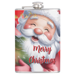 Funny Cute Santa & Typography Hip Flask