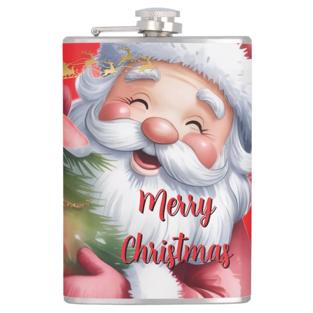 Funny Cute Santa & Typography Hip Flask (Front)