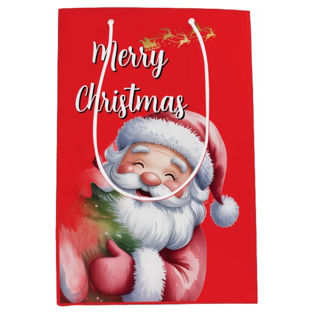 Funny Cute Santa & Typography Medium Gift Bag (Front)