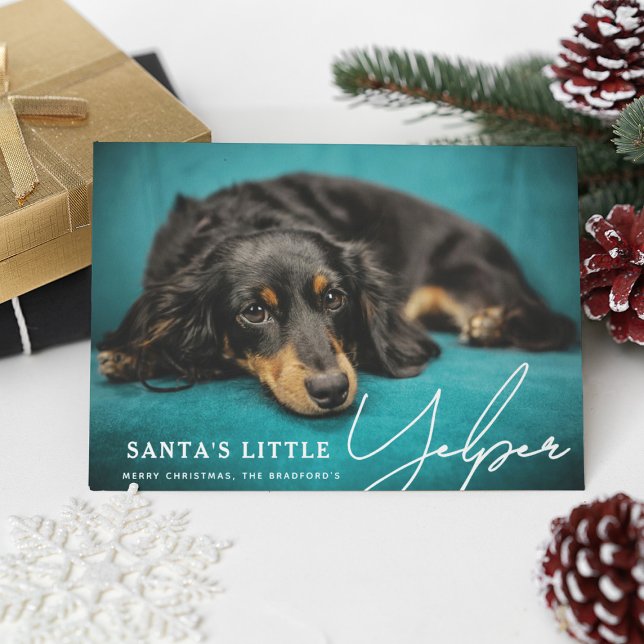 Funny Cute Santa's Little Yelper' Dog Photo Holiday Card (Creator Uploaded)