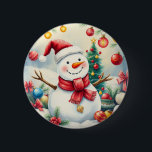 Funny Cute Seasonal Colourful Christmas Snowman  6 Cm Round Badge<br><div class="desc">Merry Christmas</div>