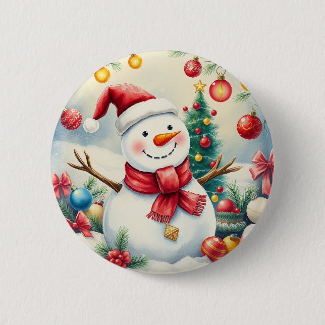 Funny Cute Seasonal Colourful Christmas Snowman  6 Cm Round Badge (Front)