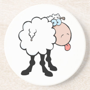 funny cute sheep sticking tongue out from behind coaster