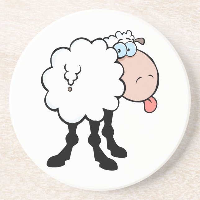 funny cute sheep sticking tongue out from behind coaster (Front)