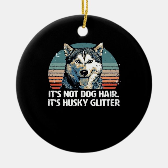 Funny & Cute Siberian Husky Dog Glitter Classic T- Ceramic Tree Decoration (Front)