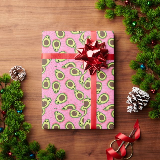 Funny Cute Silly Avocado Guac Hipster Pink Green  Wrapping Paper (Holiday Gift)