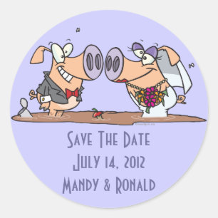 funny cute silly wedding pigs bride groom classic round sticker