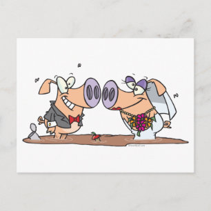 funny cute silly wedding pigs bride groom postcard