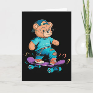 Funny Cute Skateboarding Bear Gift For Men Women K Card