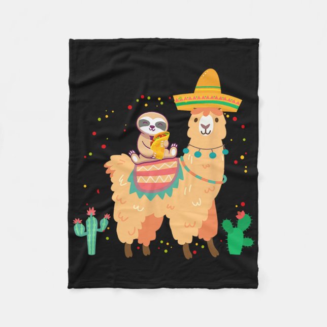 Funny Cute Sloth And Llama With Taco And Mexican S Fleece Blanket (Front)