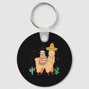 Funny Cute Sloth And Llama With Taco And Mexican S Key Ring