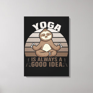 Funny cute sloth doing yoga. funny yoga poses canvas print