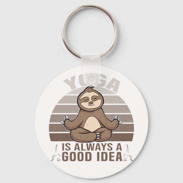 Funny cute sloth doing yoga. funny yoga poses key ring (Front)
