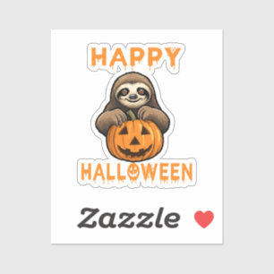 Funny Cute Sloth Holding Pumpkin