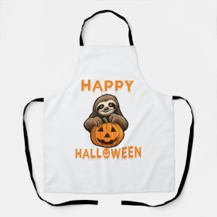 Funny Cute Sloth Holding Pumpkin Apron
