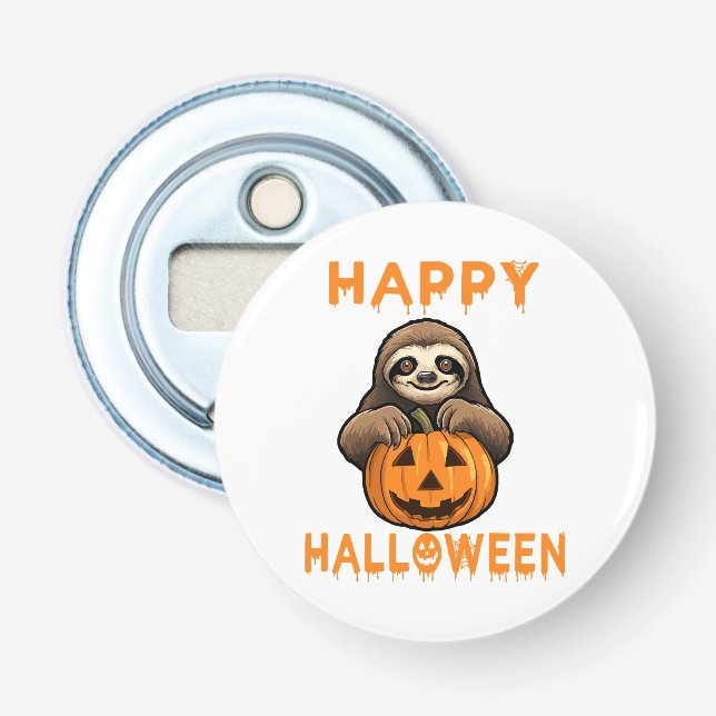 Funny Cute Sloth Holding Pumpkin Bottle Opener (Front)