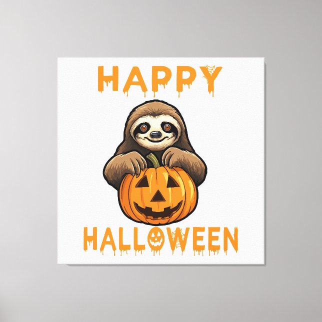 Funny Cute Sloth Holding Pumpkin Canvas Print (Front)