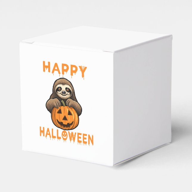 Funny Cute Sloth Holding Pumpkin Favour Box (Front Side)