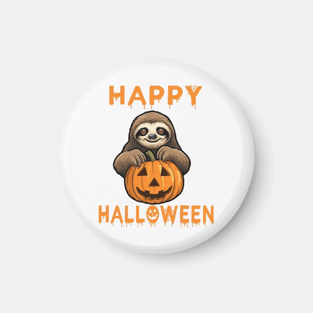 Funny Cute Sloth Holding Pumpkin Magnet (Front)