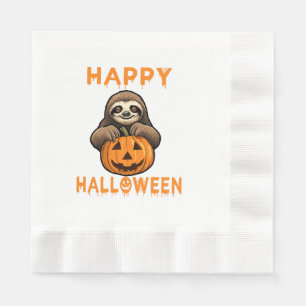 Funny Cute Sloth Holding Pumpkin Napkin