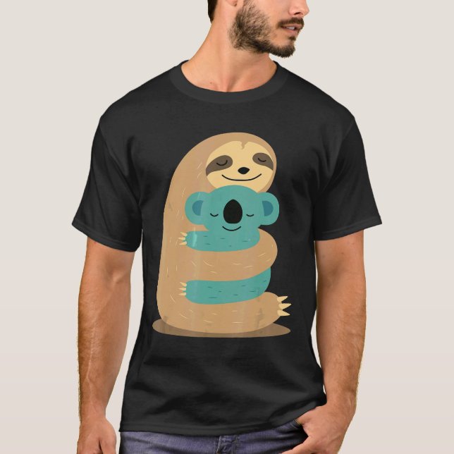 Funny Cute Sloth Hugging Koala Gift T-Shirt (Front)