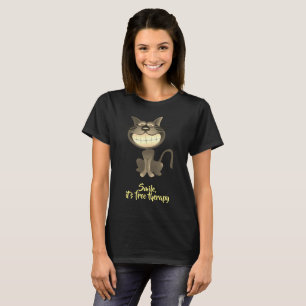 Funny Cute Smiling Grey Cat Therapy Black T-Shirt