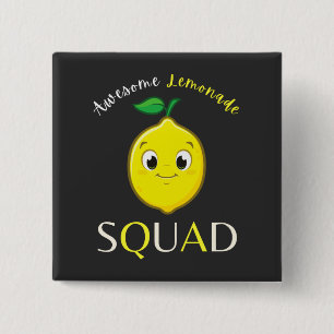 Funny Cute Smiling Lemon Awesome Lemonade Squad  15 Cm Square Badge