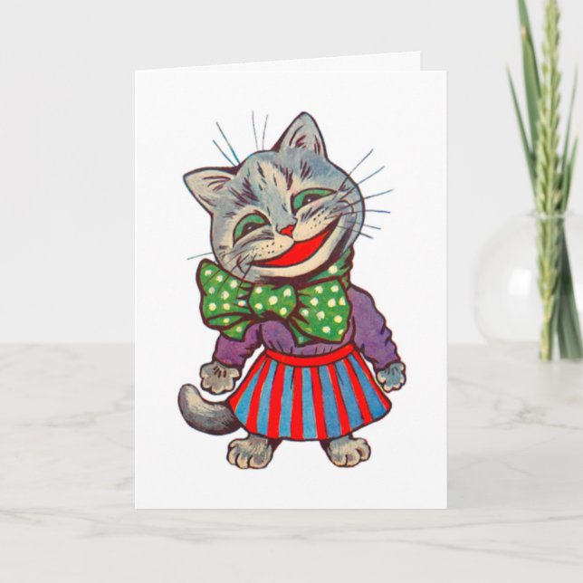 Funny Cute Smiling Retro 1930s Girl Cat Mascot Thank You Card (Front)