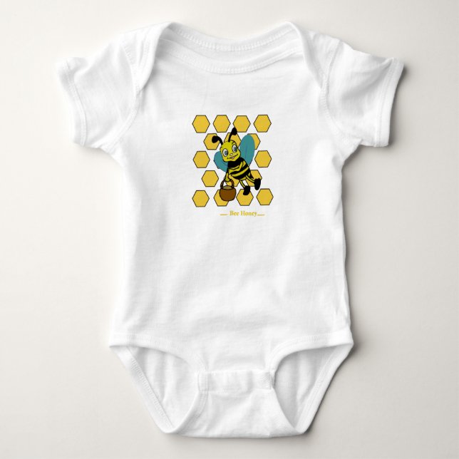Funny cute smiling watercolor bee  baby bodysuit (Front)