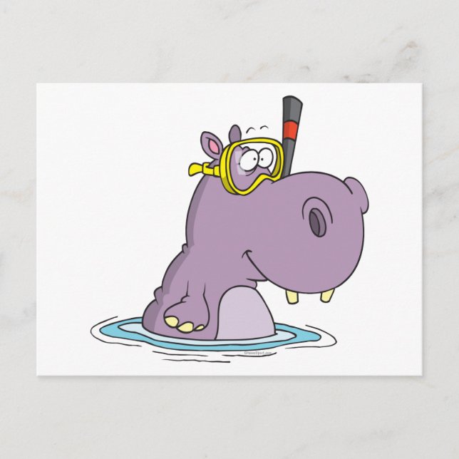funny cute snorkelling swimming hippo postcard (Front)