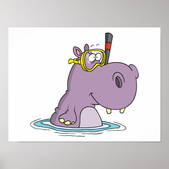 funny cute snorkelling swimming hippo poster (Front)