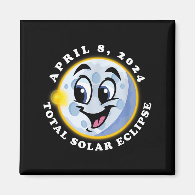 Funny Cute Solar Eclipse April 8 Smiling Magnet (Front)