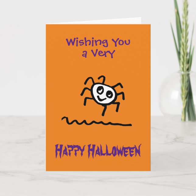 Funny Cute Spooky Spider Halloween Card (Front)