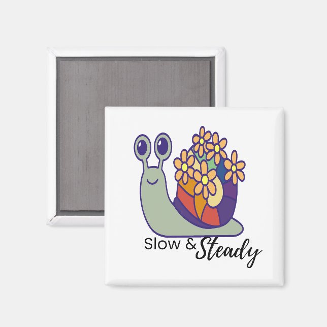 Funny Cute Square Magnet with Snail (Front/Back)
