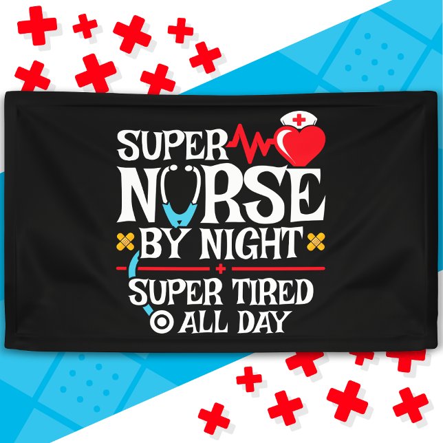 Funny Cute Super Tired Nurse Day Night Shift Banner (Creator Uploaded)