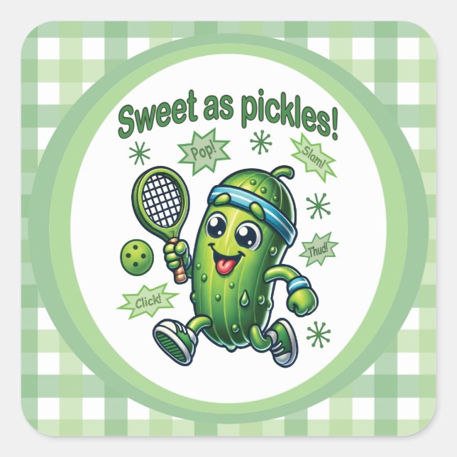Funny Cute Sweet as Pickles Pickleball Square Sticker (Front)