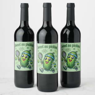 Funny Cute Sweet as Pickles Pickleball Wine Label