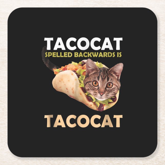 Funny Cute Tacocat Taco Cat Spelled Backward Square Paper Coaster (Front)