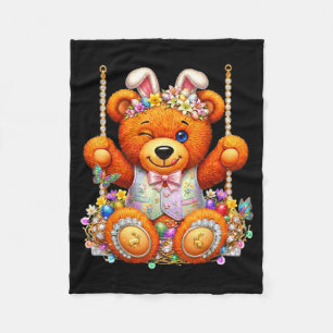 Funny cute teddy bear winking eyes easter basket  fleece blanket