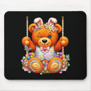 Funny cute teddy bear winking eyes easter basket mouse pad