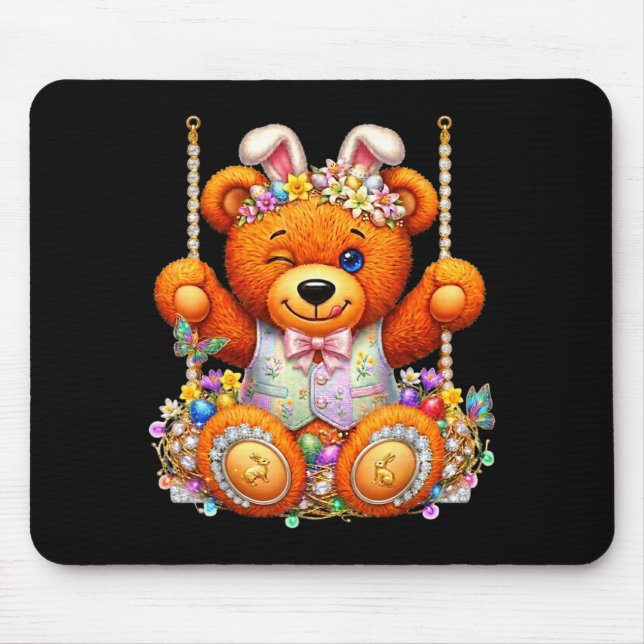 Funny cute teddy bear winking eyes easter basket  mouse pad (Front)