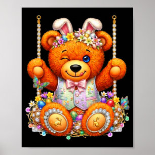 Funny cute teddy bear winking eyes easter basket poster
