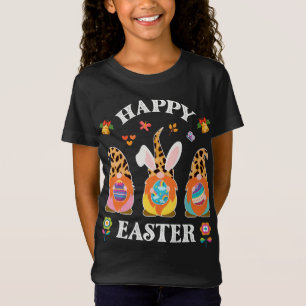 Funny Cute Three Gnomes Bunny Holding Egg Happy Ea T-Shirt