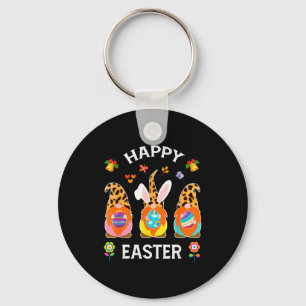 Funny cute three gnomes bunny holding egg happy key ring