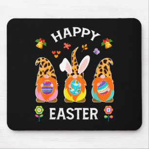 Funny cute three gnomes bunny holding egg happy mouse pad