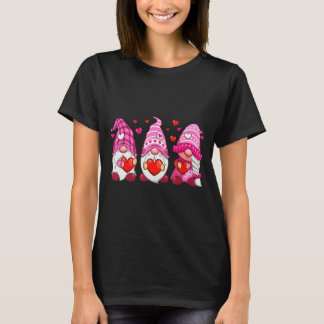 Funny Cute Three Gnomies Nk Hearts Matching Vale  T-Shirt