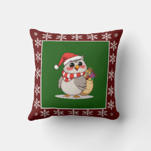 Funny Cute Trendy Stylish Elegant Owl Santa Claus Cushion