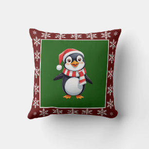 Funny Cute Trendy Stylish Penguin Merry Christmas Cushion