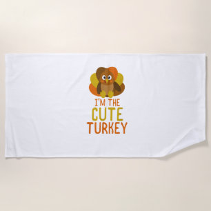 Funny Cute Turkey Family Matching Thanksgiving  Beach Towel